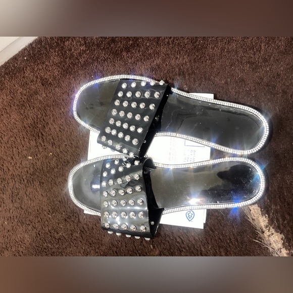 Women's Rivet Flat Slides, Transparent Open Toe Summer Shoes - Picture 3 of 3